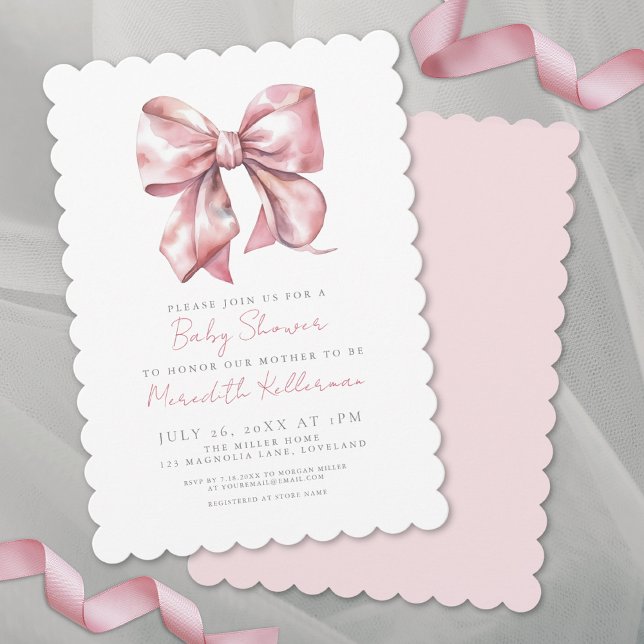 Coquette Rosa Elegant Rosett Flicka Barnkalas Inbjudningar (Coquette Posh Pink Bow Girl Baby Shower Invitation)