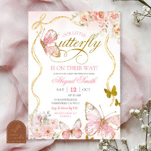 Coquette Rosa Fjäril Baby Shower Inbjudningar
