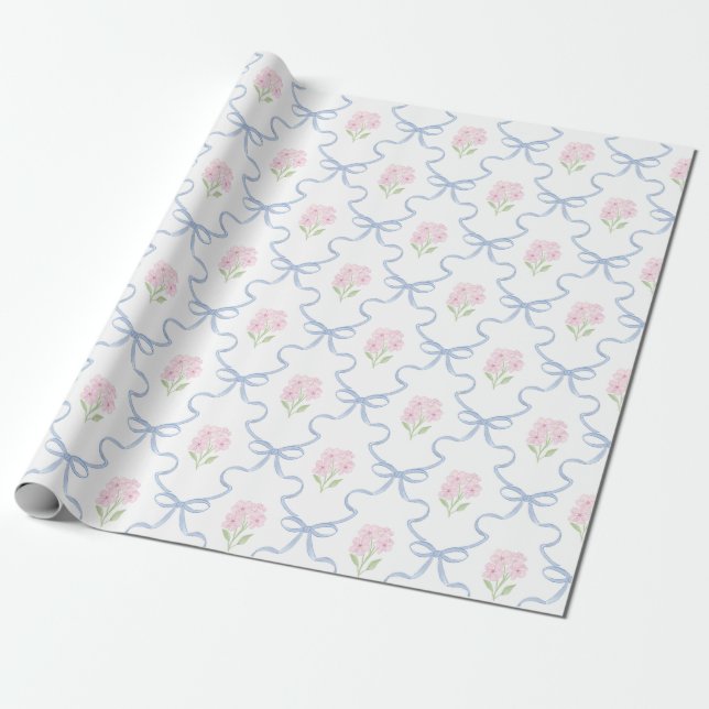 Coquette Rosa Förgätmigej Blå Slinga Trädgårdsstak Presentpapper (Utrullad)