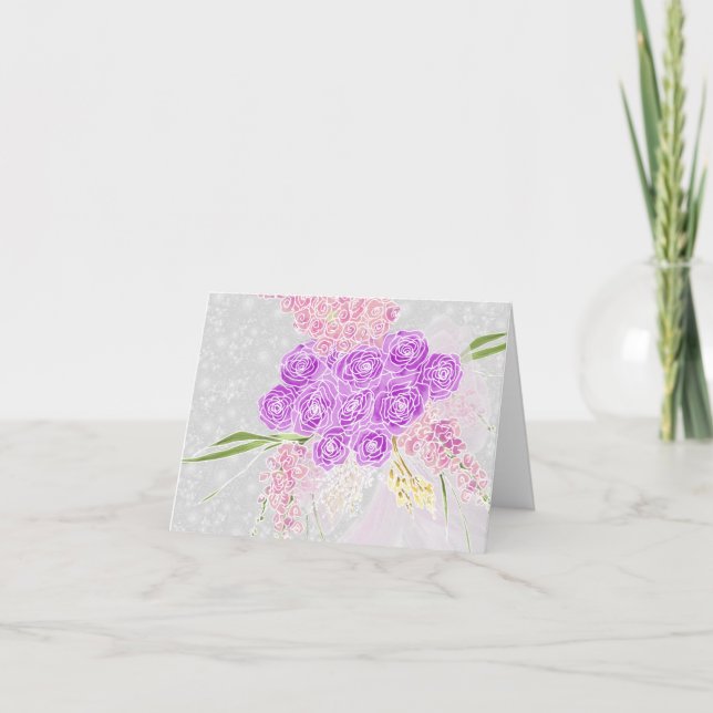Coquette Rosa genomskinlig båge och Bouquet Tacksa Tack Kort (Framsida)
