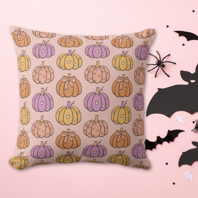 Coquette Rosa Halloween Flicka Pumpa Preppy Kudde (Skapare uppladdad)