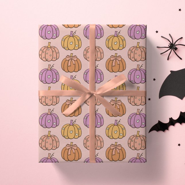Coquette Rosa Halloween Flicka Pumpa Preppy Presentpapper (Skapare uppladdad)