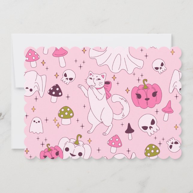 coquette rosa halloween-häxkrans inbjudningar (Framsida)