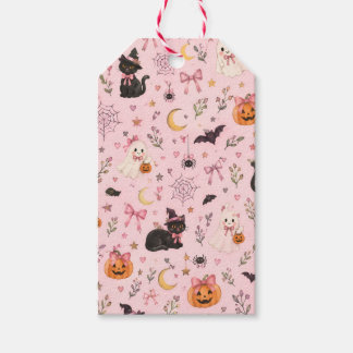 Coquette Rosa Halloween Spöke Svart Katt Pumpa Presentetikett