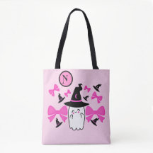Coquette Rosa Halloween Witchy Ghost Monogram