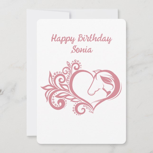 Coquette Rosa Heart Horse Girl Feminine Elegant Julkort (Framsida)