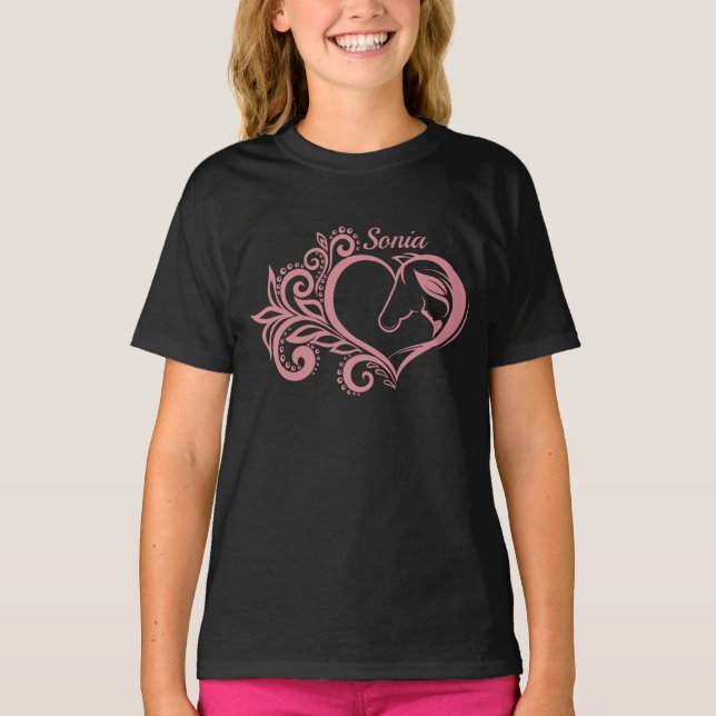 Coquette Rosa Heart Horse Girl Feminine Elegant T Shirt (Framsida)
