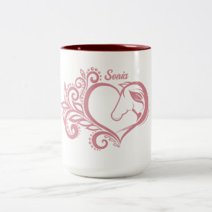 Coquette Rosa Heart Horse Girl Feminine Elegant Två-Tonad Mugg