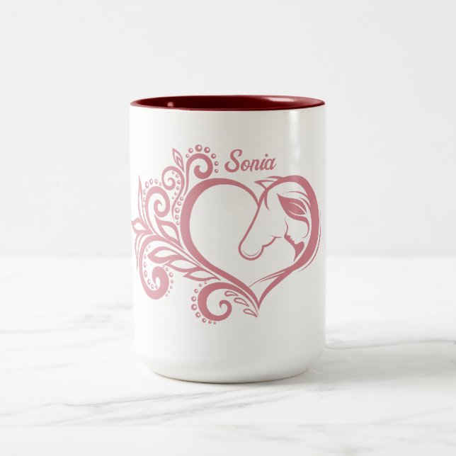 Coquette Rosa Heart Horse Girl Feminine Elegant Två-Tonad Mugg (Center)