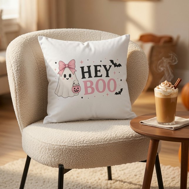 Coquette Rosa Hey Boo Spöke Halloween  Kudde (Skapare uppladdad)