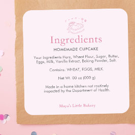 Coquette Rosa Hjärtbakery Ingredienser Produkt Fyrkantigt Klistermärke