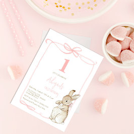 Coquette Rosa Kanin Flicka 1:a Födelsedag Inbjudningar