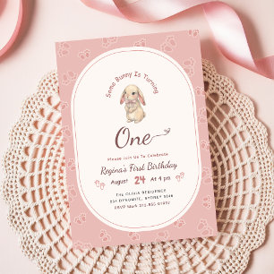 Coquette Rosa Kanin Söt Rabbits 1-årsdag Inbjudningar