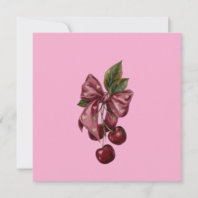 Coquette Rosa Körsbärslinnes Liten Lyrpillow Inbjudningar (Framsida)
