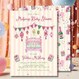 Coquette Rosa Mahjong Baby Shower Flicka Inbjudningar