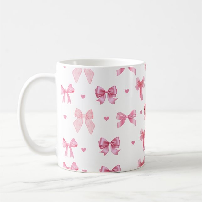 Coquette Rosa Mönster Cute Girly Ribbon Kaffemugg (Vänster)