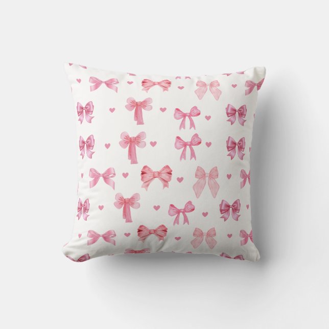 Coquette Rosa Mönster Cute Girly Ribbon Kudde (Framsida)