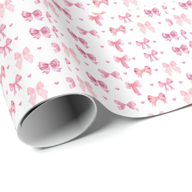 Coquette Rosa Mönster Cute Girly Ribbon Presentpapper (Rullad Hörn)