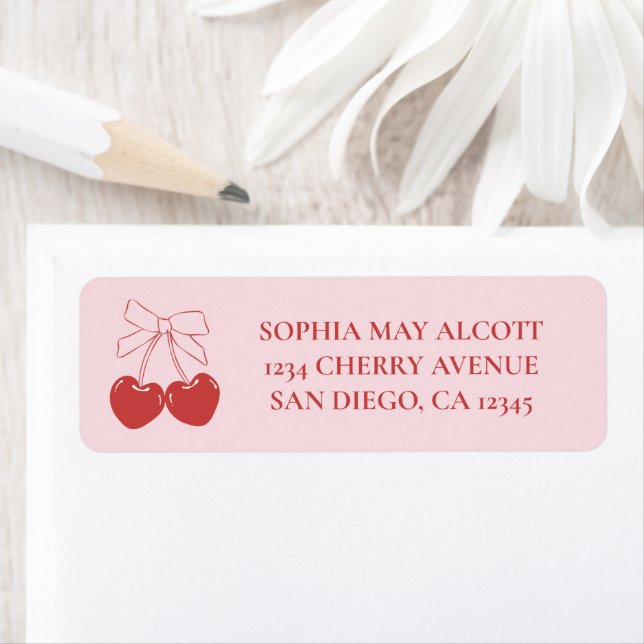 Coquette Rosa och Röda Körsbärsbåge Returadress Etikett (Insitu)