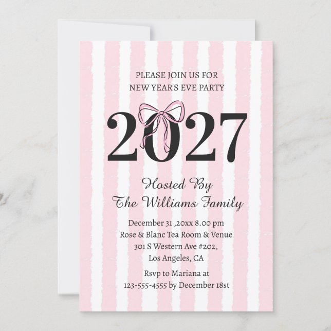 Coquette Rosa Randig NYE-fest 2027 Inbjudningar (Framsida)