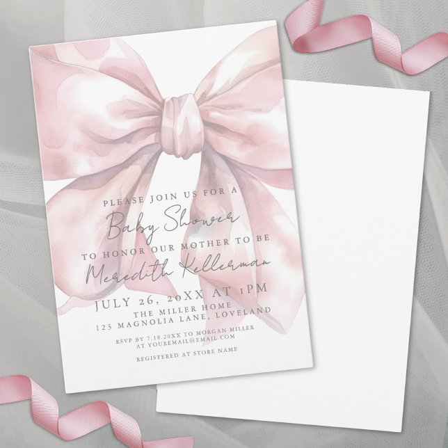 Coquette Rosa Rosett Baby Shower Inbjudningar (Coquette Pink Bow Baby Shower Invitation)