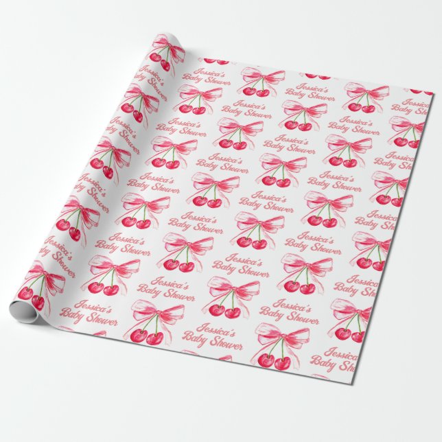 Coquette Rosa Rosett Körsbär Snällig Bebis Kalas Presentpapper (Utrullad)