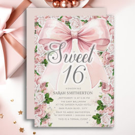 Coquette Rosa Slinga Blommig Vintage Sweet 16 Inbjudningar