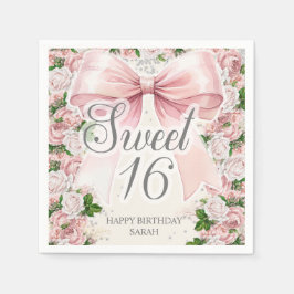 Coquette Rosa Slinga Blommig Vintage Sweet 16 Pappersservett