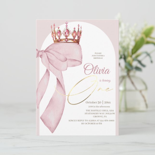 Coquette Rosa Slöja 1-årsdag  Inbjudningar (Stående Fram)
