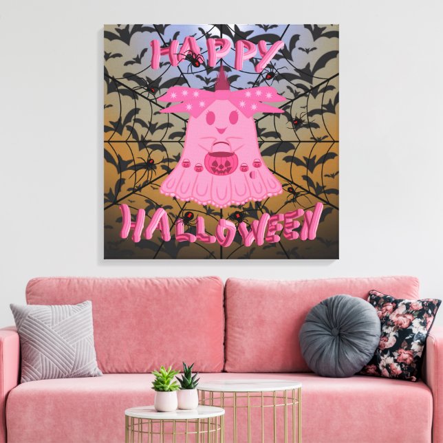 Coquette Rosa Spöket Glad Halloween Digital Konst Canvastryck (Insitu (Vardagsrum))