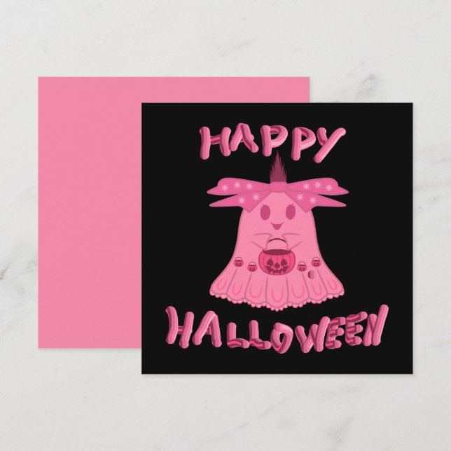 Coquette Rosa Spöket Glad Halloween Digital Konst Kort (Fram/baksida)