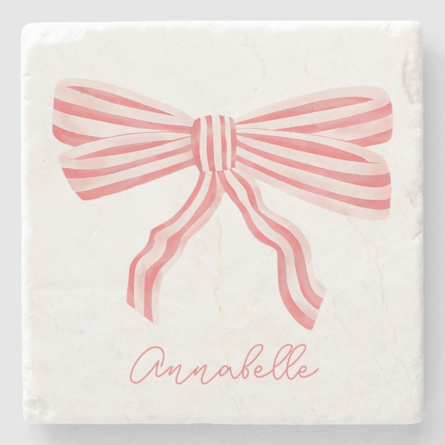 Coquette Rosa Stripe Bow Stenunderlägg (Framsidan)