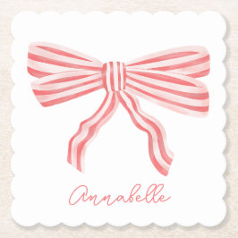 Coquette Rosa Stripe Bow Underlägg Papper