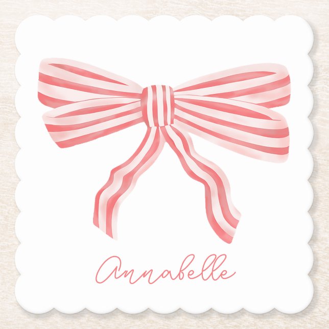Coquette Rosa Stripe Bow Underlägg Papper (Framsida)
