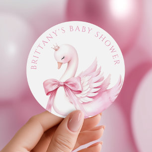 Coquette Rosa Svan Princess Baby Shower Stickers Runt Klistermärke