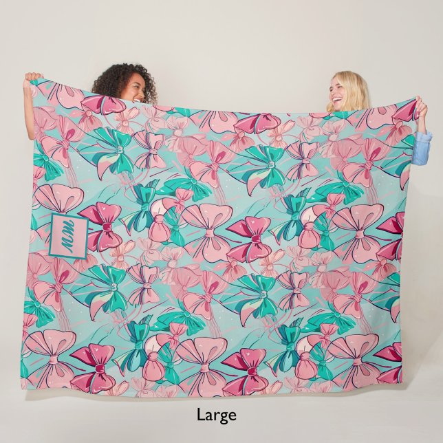Coquette-rosa, teal, magenta-busktemed monogram fleecefilt (Skapare uppladdad)