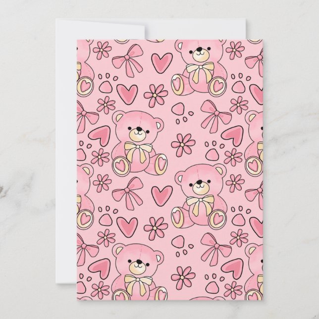 Coquette Rosa Teddybjörn Sömlös Mönster Inbjudningar (Framsida)