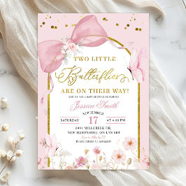 Coquette Rosa Tvillingar Fjäril Baby Shower Inbjudningar