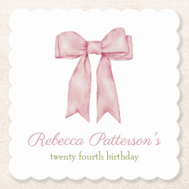 Coquette Rosa Vattenfärg Bow Feminina Födelsedagsf Underlägg Papper