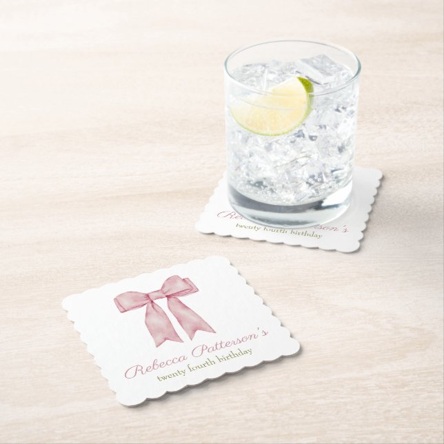 Coquette Rosa Vattenfärgssnöre Feminint Födelsedag Underlägg Papper (Insitu)