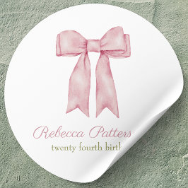Coquette Rosa Watercolor Bow Feminine Bday Party Runt Klistermärke