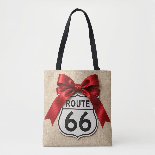 Coquette Route 66 Röd Satinbåge Falskt Linne Tygkasse (Framsida)