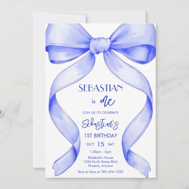 Coquette Royal Blue Bow Birthday Invitation Inbjudningar (Framsida)