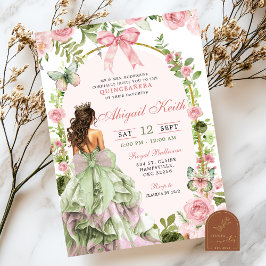 Coquette Royal Garden Sage Blush Rosa Quinceanera Inbjudningar