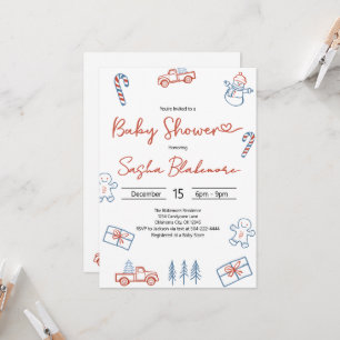 Coquette Rustic Red & Blue Baby Shower Inbjudningar