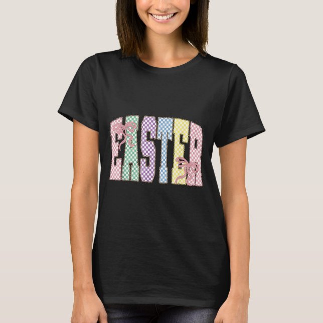 Coquette Rutiga Påskdagen Vår Påsk Pastell T Shirt (Framsida)
