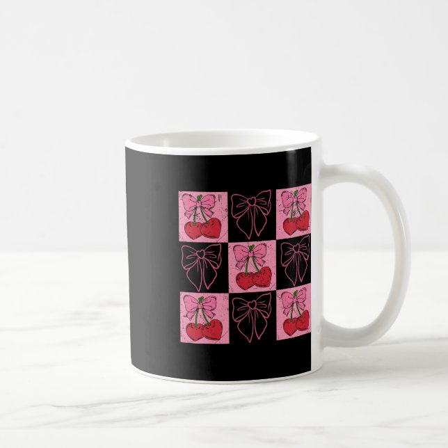 Coquette Rutiga Rosa Band Och Röda Körsbär Valent Kaffemugg (Höger)