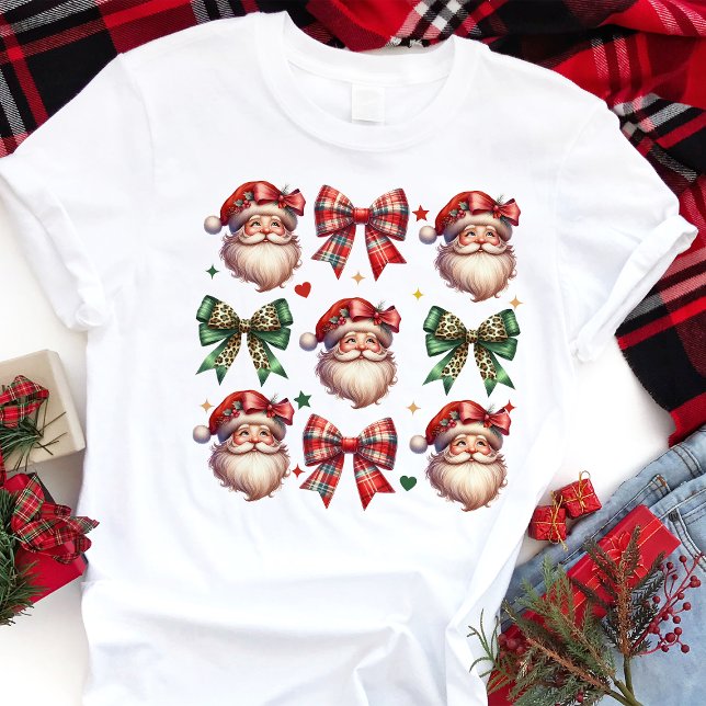 Coquette-rutiga rosetter och tomte-julstämning t shirt (Skapare uppladdad)
