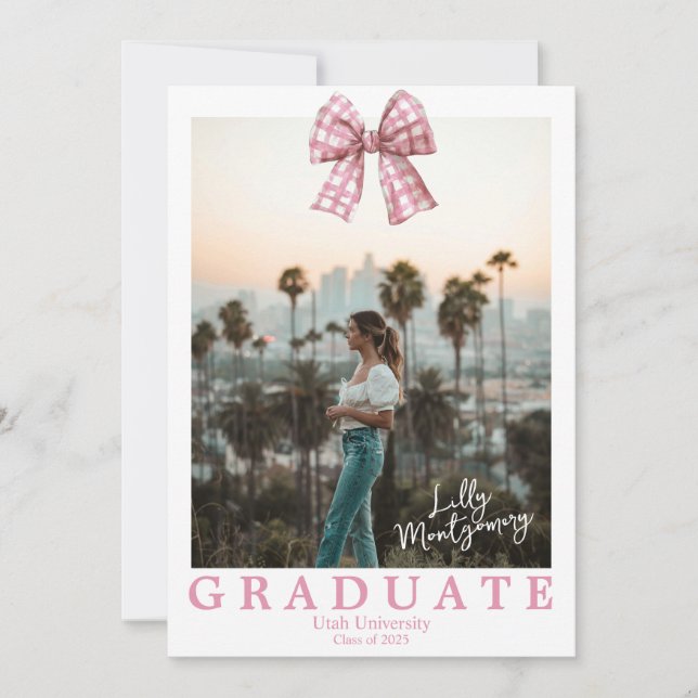 Coquette Rutigt Band Fotogradueringskort Inbjudningar (Framsida)