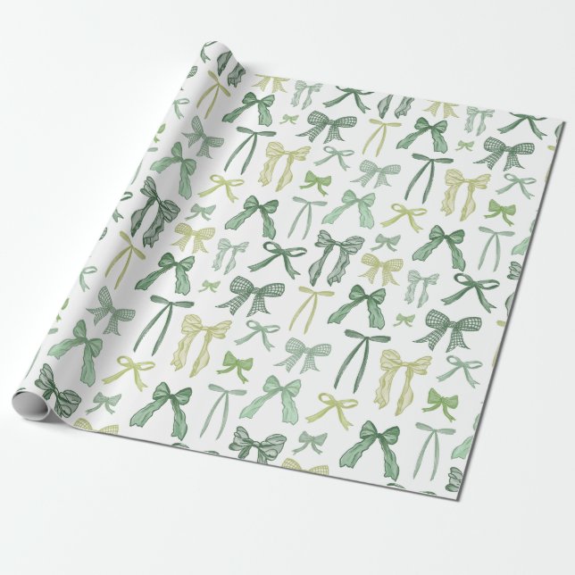 Coquette Sage Green Bows Presentpapper (Utrullad)